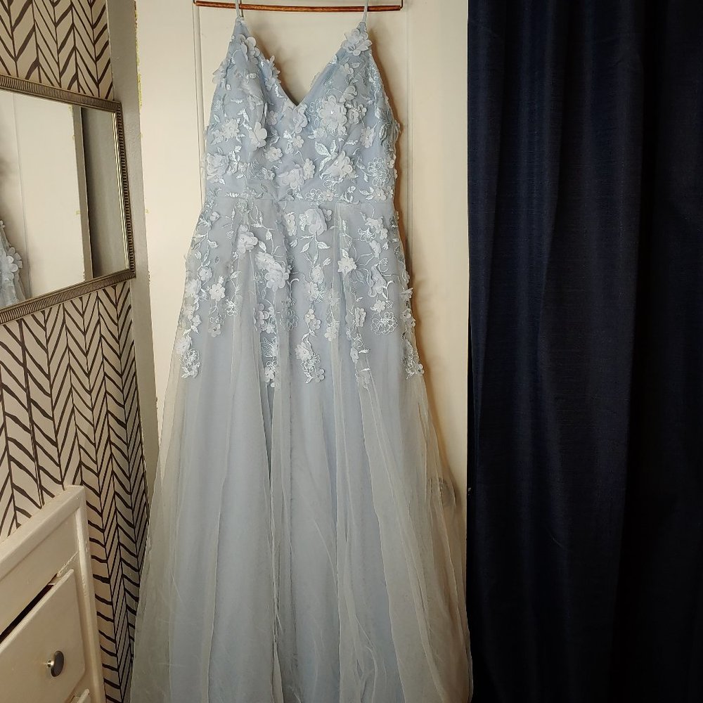 Light Blue Nights Butterfly Prom Dress Size 11 Gem